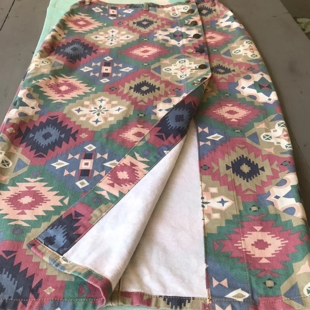 Vintage Niki-Lee California Southwestern Denim Maxi Skirt Size 7 USA - Picture 7 of 12